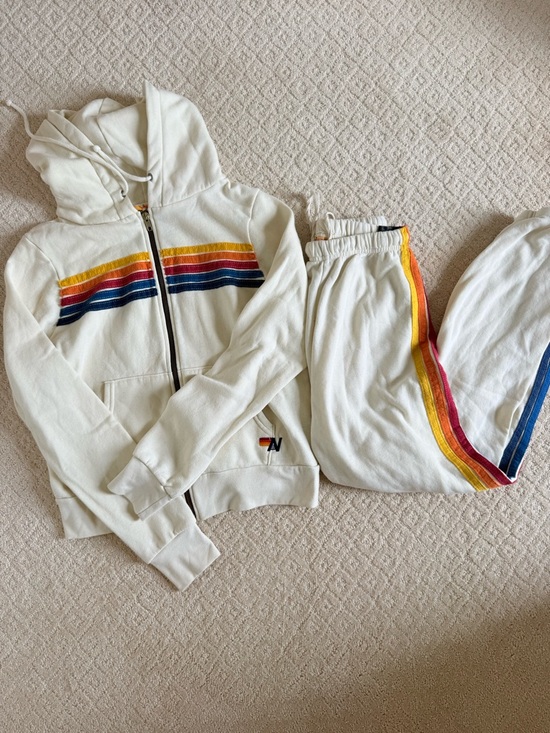 Aviator Nation Other - Aviator Nation Cream Hoodie & Sweatpants Set with Rainbow Stripes